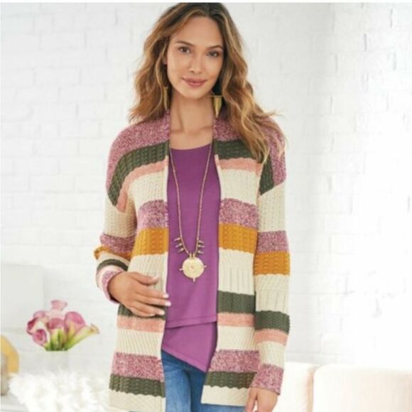 Soft Surroundings Striped Colorblock Cardigan Size Small - Picture 1 of 9